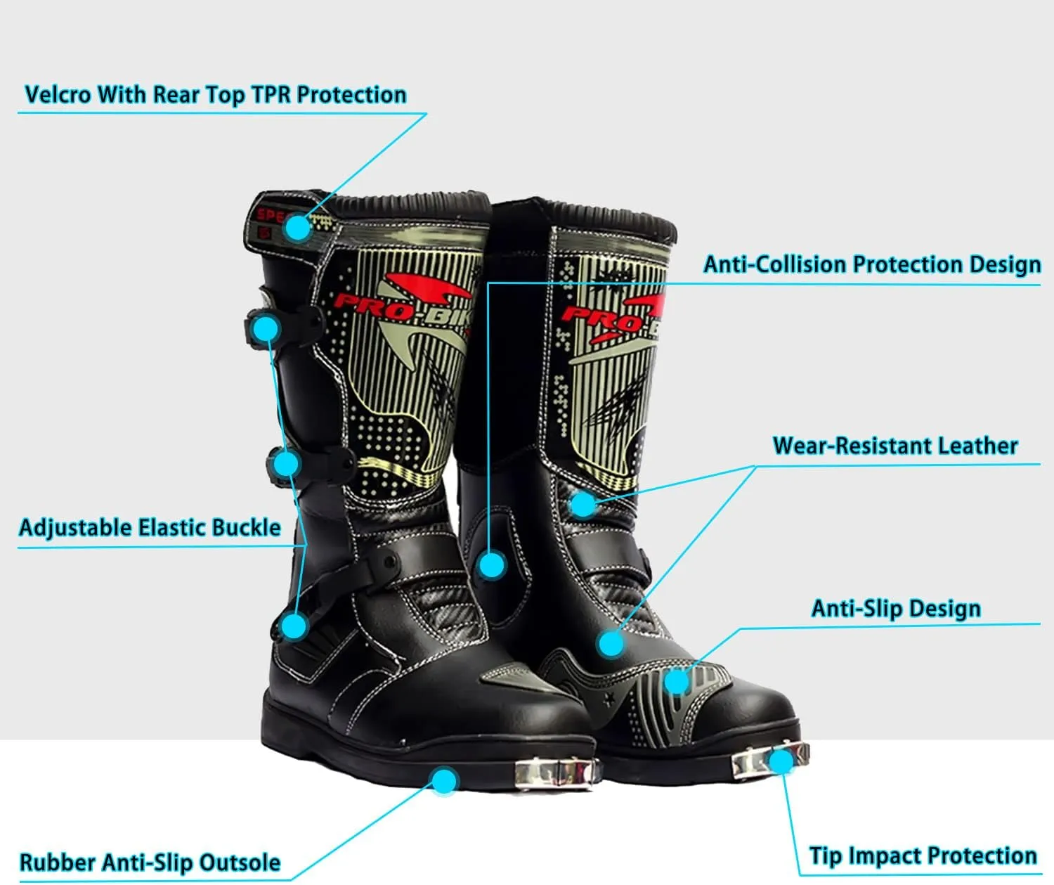1Storm Men's Motorcycle Motocross Boots MX ATV Dirt Bike Rider Long High Racing White Boots B1007 US 9.5