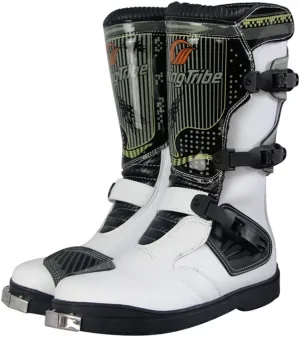 1Storm Men's Motorcycle Motocross Boots MX ATV Dirt Bike Rider Long High Racing White Boots B1007 US 9.5