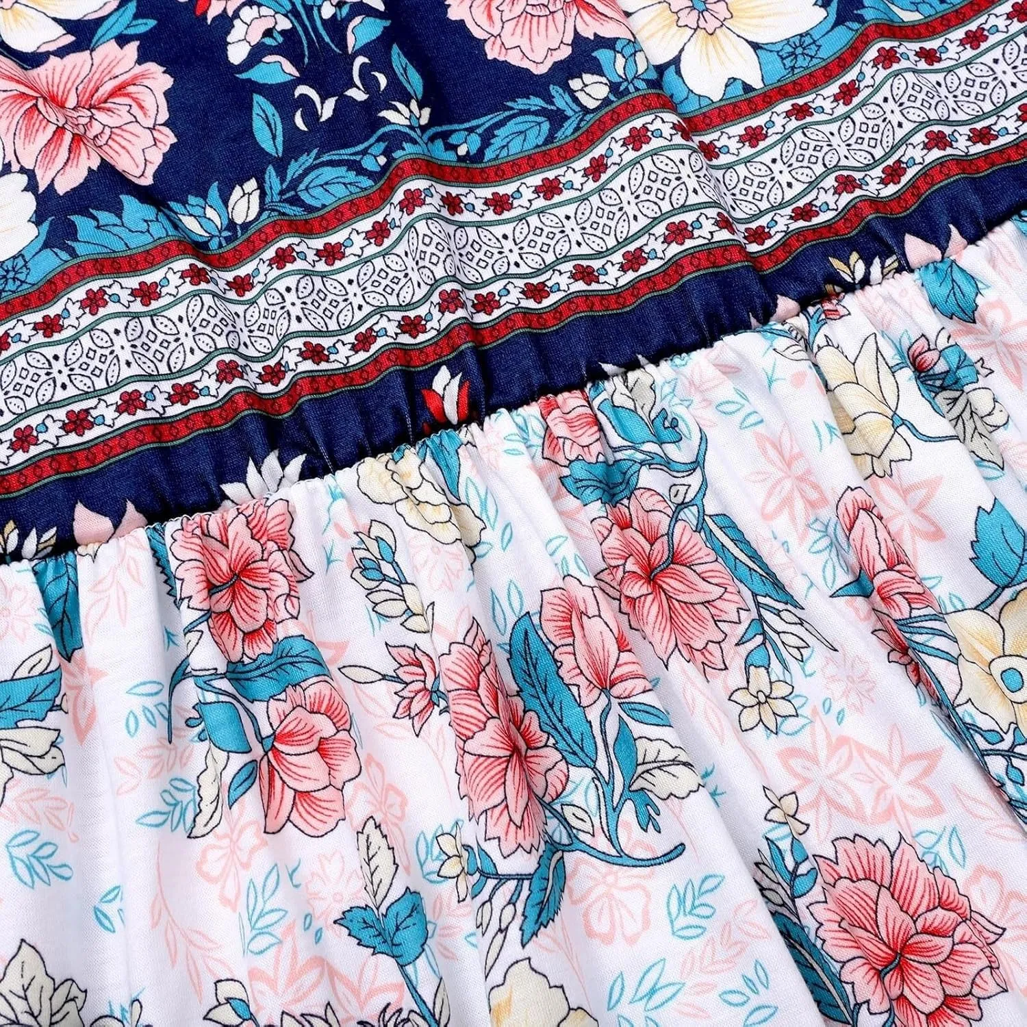 2025 Women Boho Casual Summer Beach Vacation Floral Printed Short Sleeve Tunic Wedding Guest Dress
