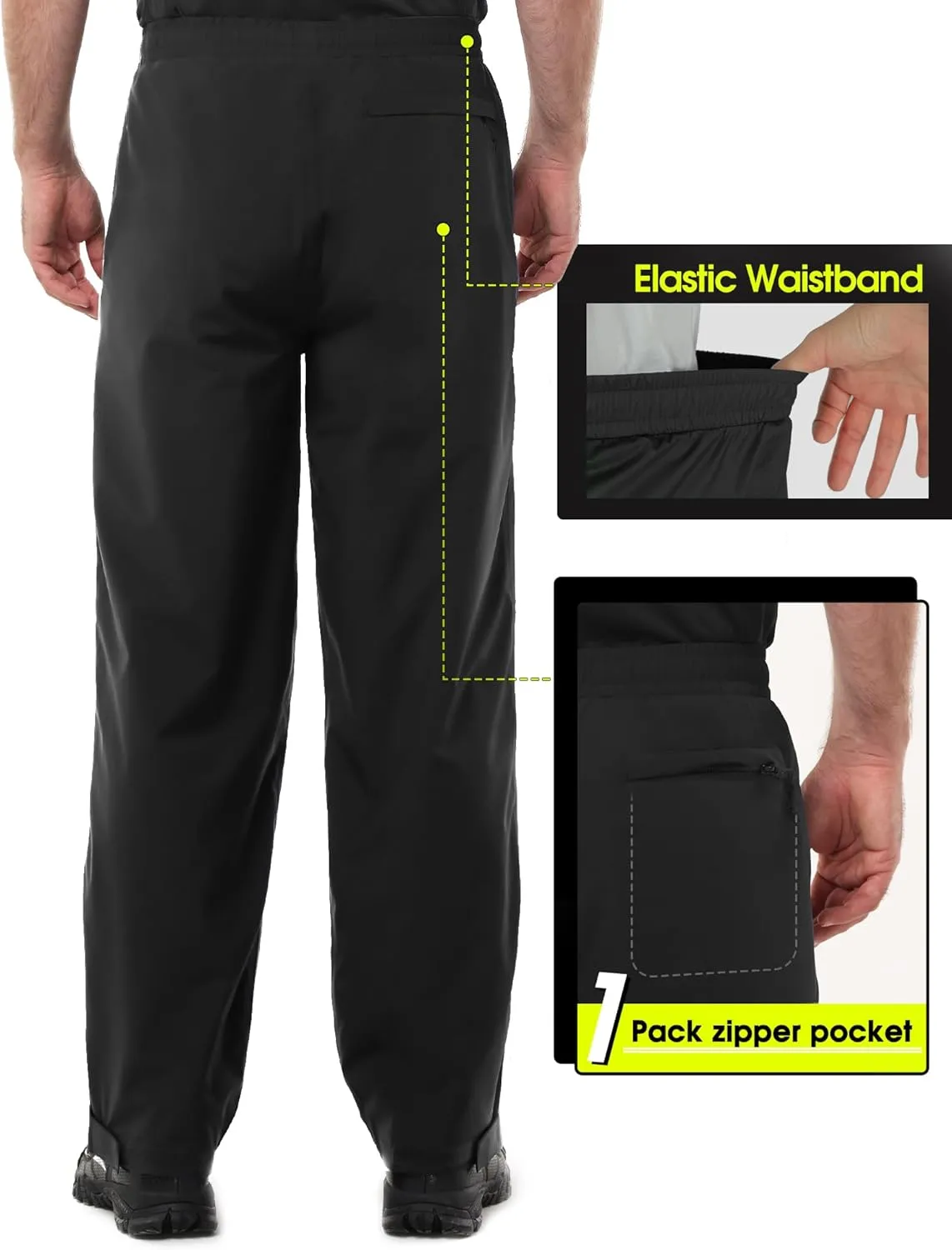 33,000ft Men's Rain Pants Waterproof, Windproof Lightweight Outdoor Rain Over Pants for Fishing Golf Work Hiking