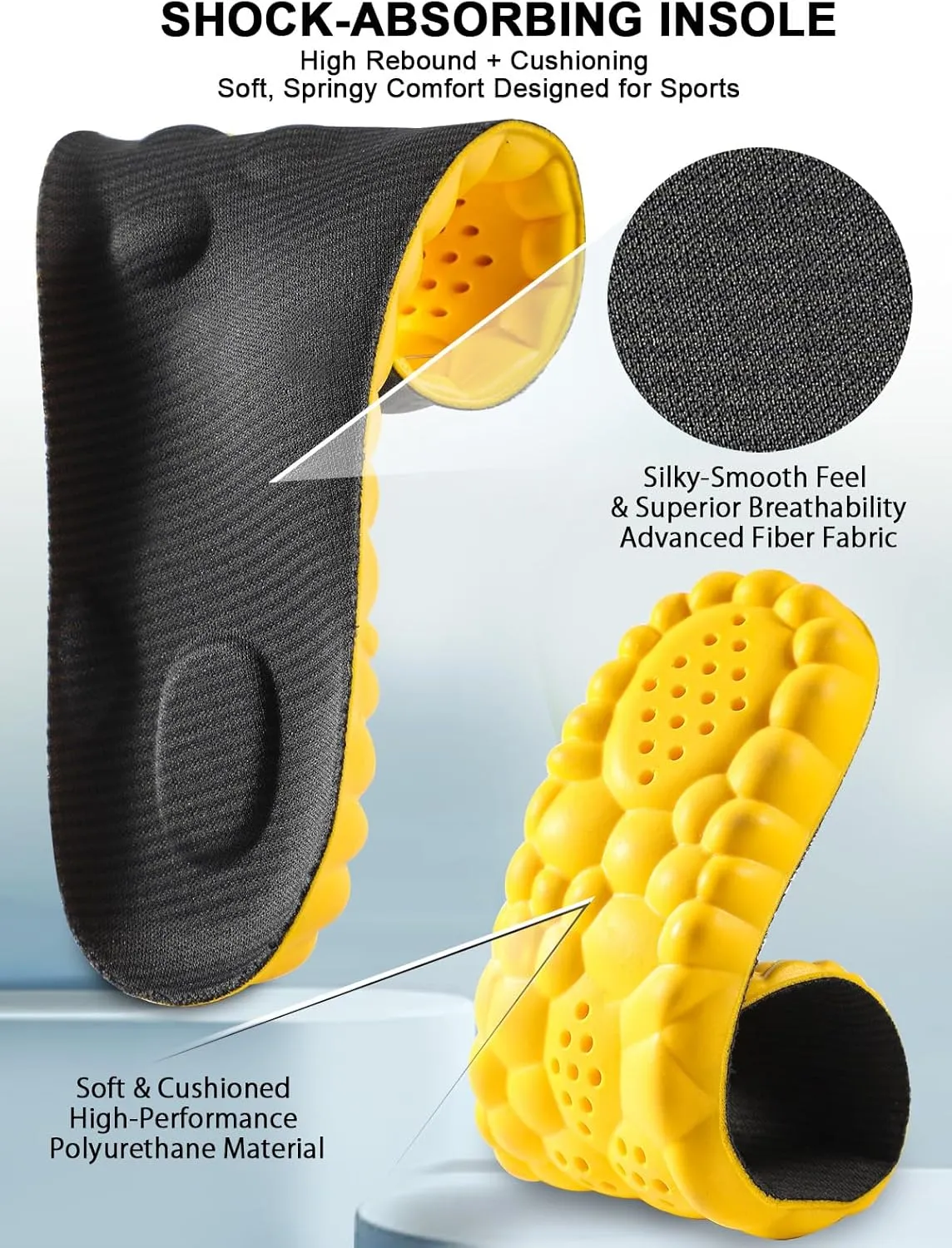 4D Cloud Insoles for Men and Women, Arch Support Insoles, Memory Foam Insoles, Shock Absorption and Cushioning Sports Shoe Insoles (Yellow, XL (Men 9-11/Women 10-11.5)