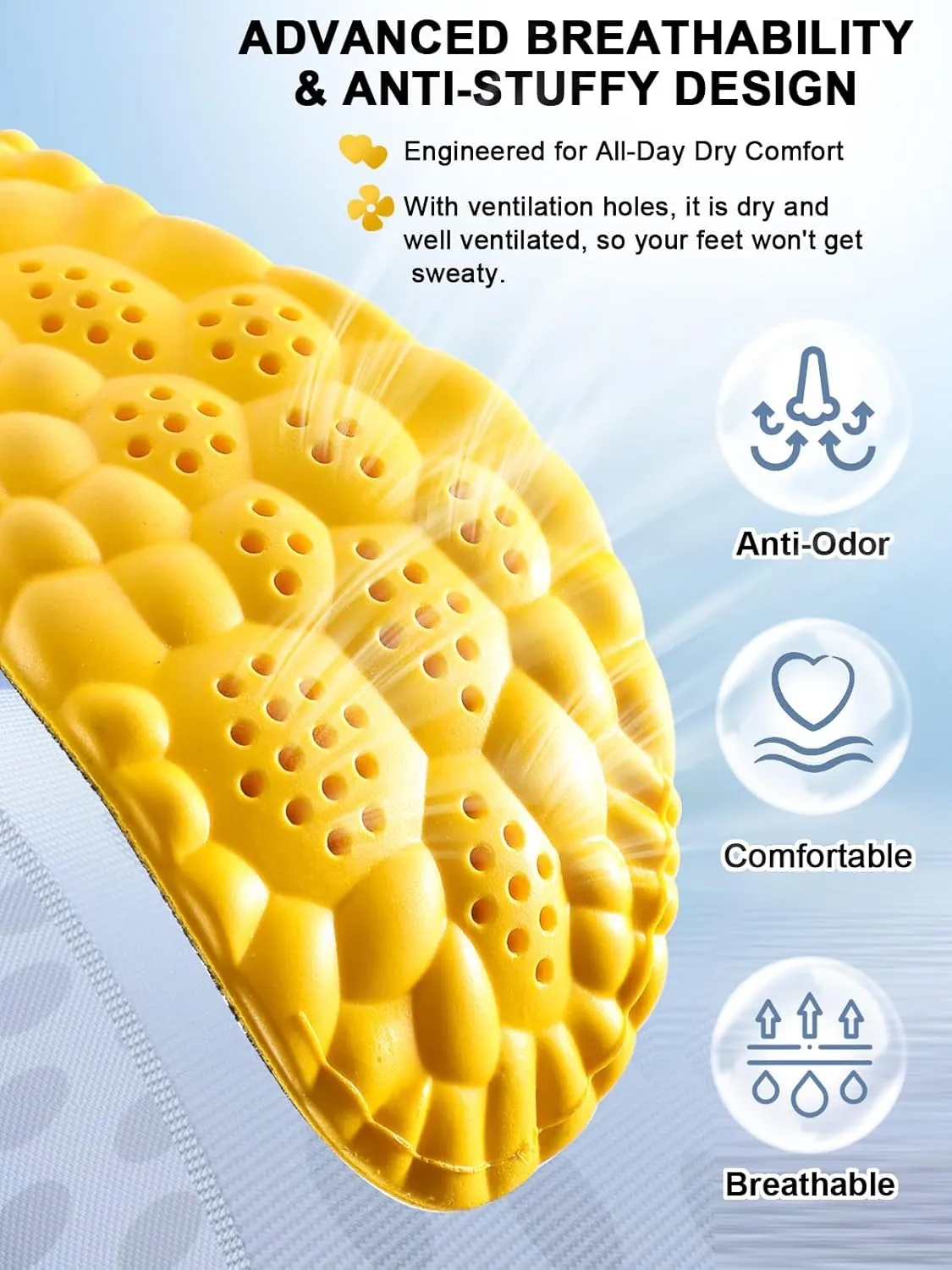 4D Cloud Insoles for Men and Women, Arch Support Insoles, Memory Foam Insoles, Shock Absorption and Cushioning Sports Shoe Insoles (Yellow, XL (Men 9-11/Women 10-11.5)