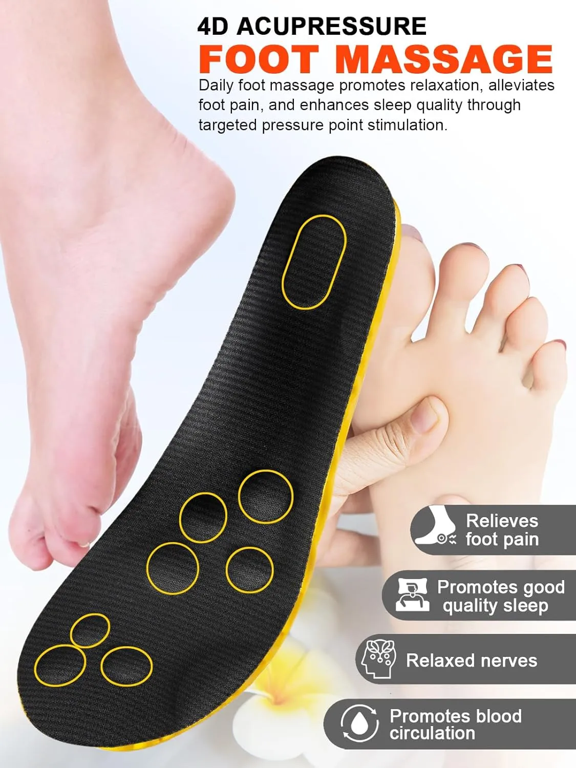 4D Cloud Insoles for Men and Women, Arch Support Insoles, Memory Foam Insoles, Shock Absorption and Cushioning Sports Shoe Insoles (Yellow, XL (Men 9-11/Women 10-11.5)
