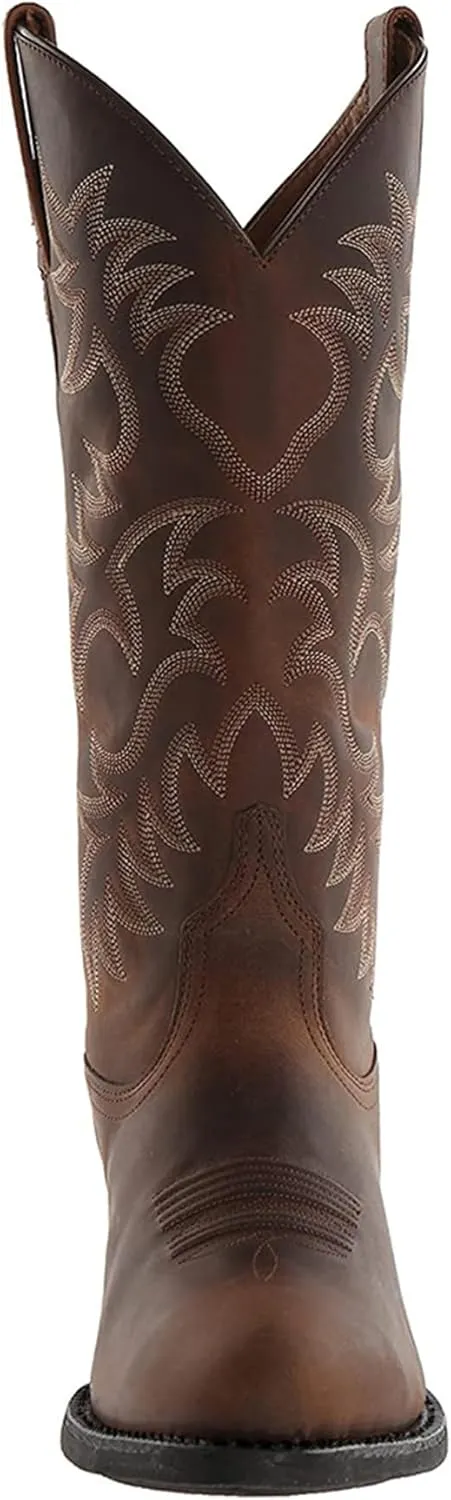 ADMLZQQ Mens Classic Durable Round Toe Embroidered Western Rodeo Cowboy Boots