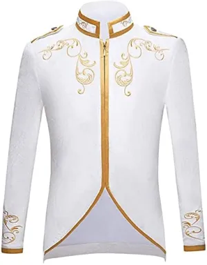 Adult Fashion Prince Coats Medieval Court Jacket Men Gold Embroidered Uniform