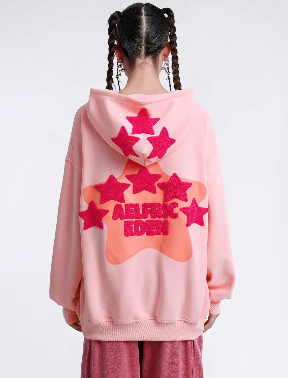 Aelfric Eden Womens Graphic Hoodies Pink Star Print Hoodie Unisex Oversized Hoodies Long Sleeve Pocket Pullover