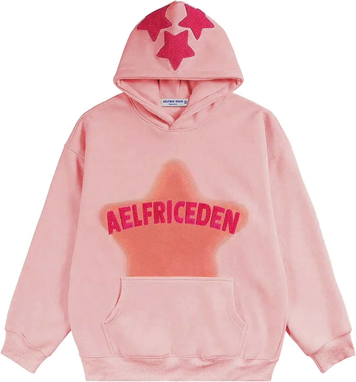 Aelfric Eden Womens Graphic Hoodies Pink Star Print Hoodie Unisex Oversized Hoodies Long Sleeve Pocket Pullover