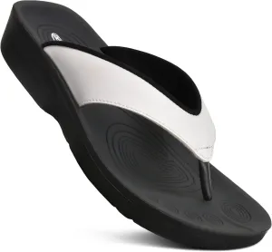 AEROTHOTIC Arch Support Flip Flops for women Stylish Cushioned Padded Straps with Soft Toe Post Slip on Footwear Dressy Travel Recovery Outdoor Comfortable Walking Women Sandals