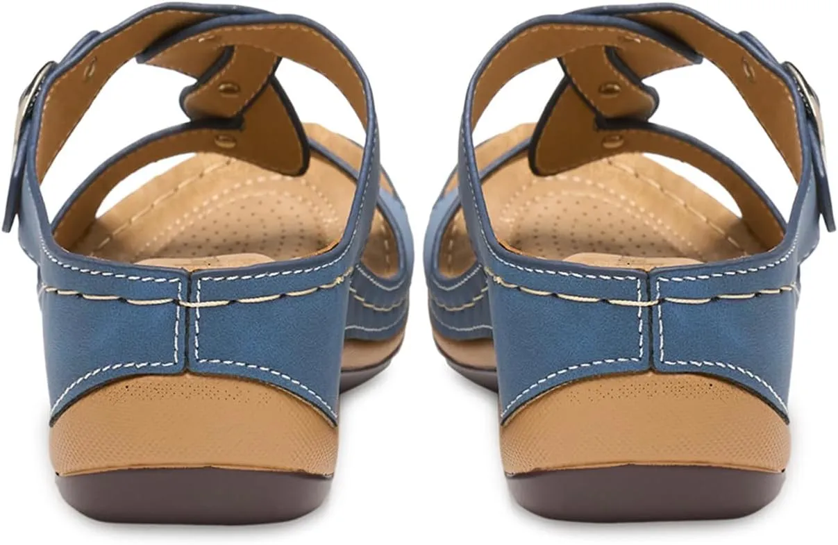 Alexis Leroy Comfortable Insole Buckle Strap Vamp Women's Wedge Sandals
