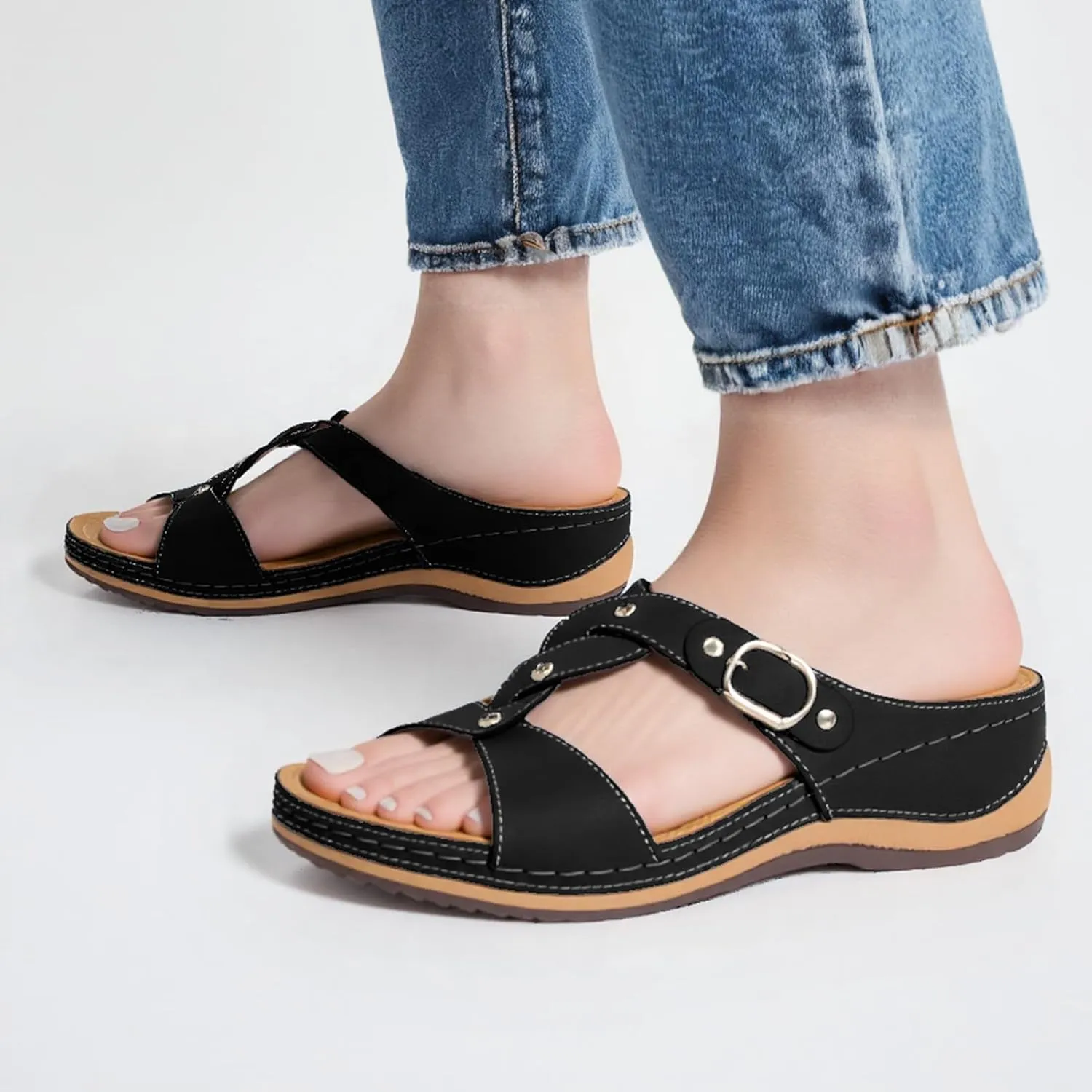 Alexis Leroy Comfortable Insole Buckle Strap Vamp Women's Wedge Sandals