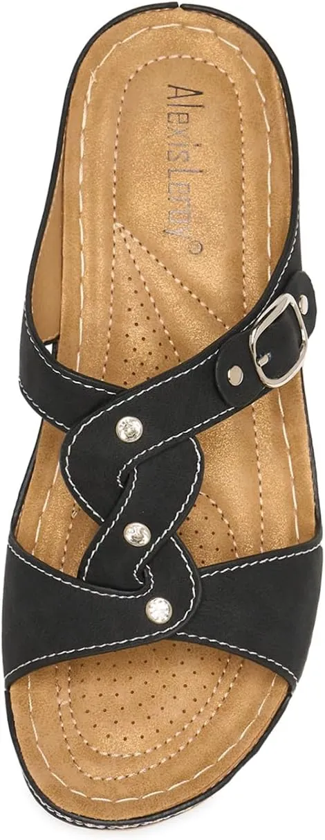 Alexis Leroy Comfortable Insole Buckle Strap Vamp Women's Wedge Sandals