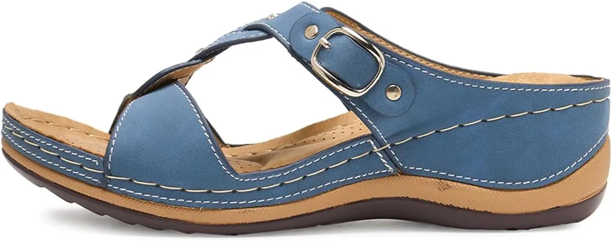 Alexis Leroy Comfortable Insole Buckle Strap Vamp Women's Wedge Sandals