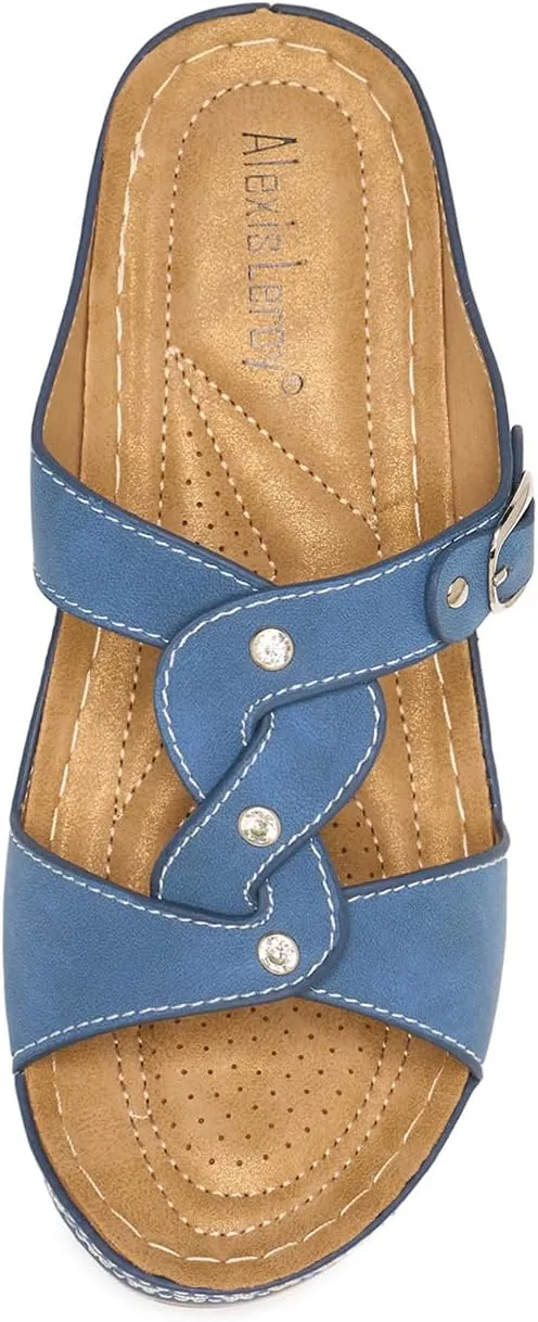 Alexis Leroy Comfortable Insole Buckle Strap Vamp Women's Wedge Sandals