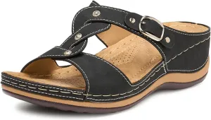 Alexis Leroy Comfortable Insole Buckle Strap Vamp Women's Wedge Sandals