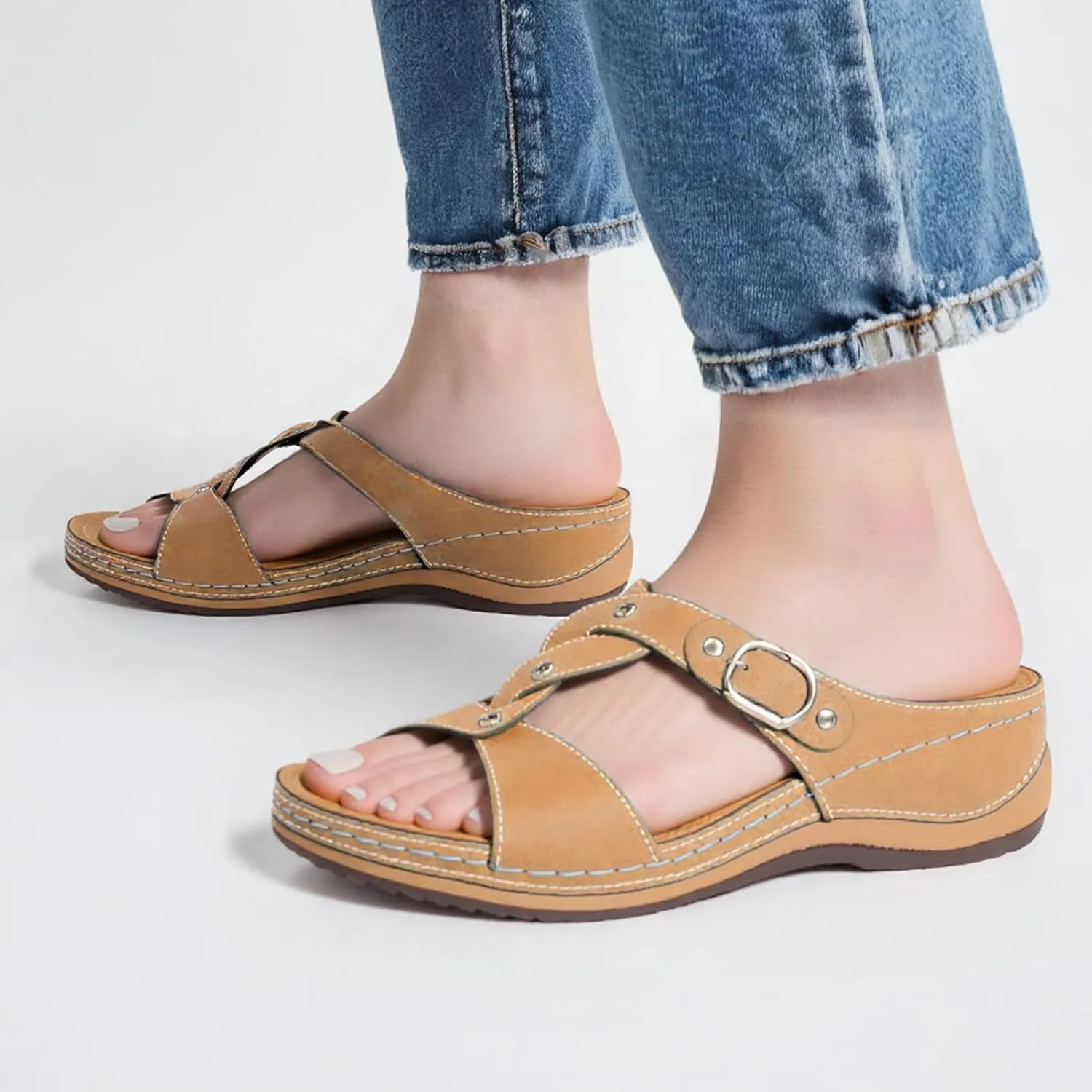 Alexis Leroy Comfortable Insole Buckle Strap Vamp Women's Wedge Sandals