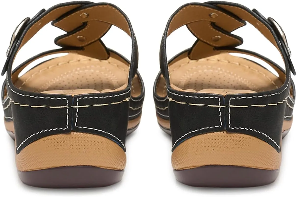 Alexis Leroy Comfortable Insole Buckle Strap Vamp Women's Wedge Sandals