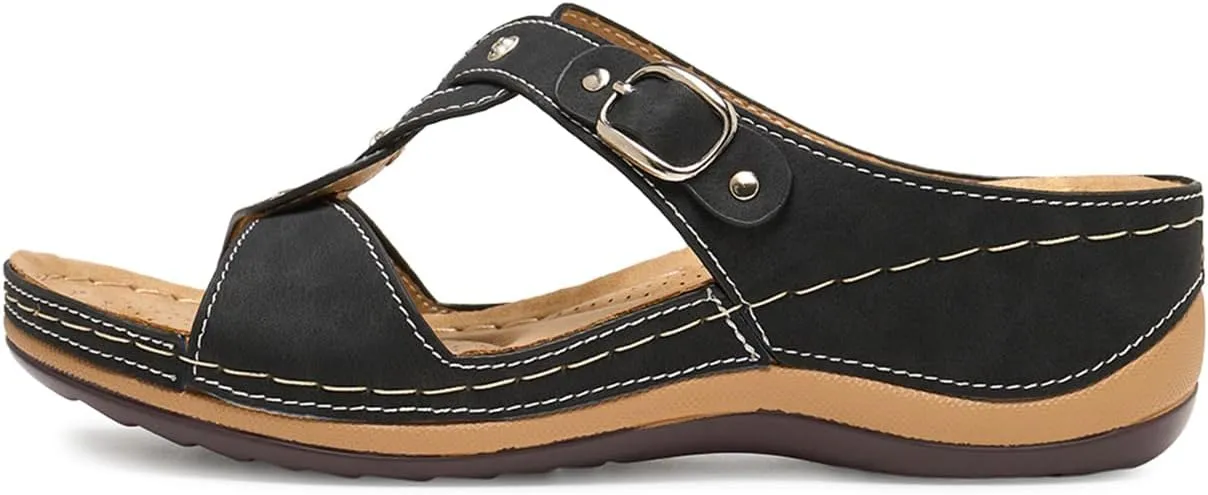 Alexis Leroy Comfortable Insole Buckle Strap Vamp Women's Wedge Sandals