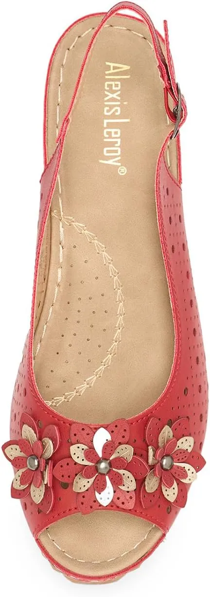 Alexis Leroy Wedge Heel Cut-Out Vamp Peep Toe Slingback Women's Sandals