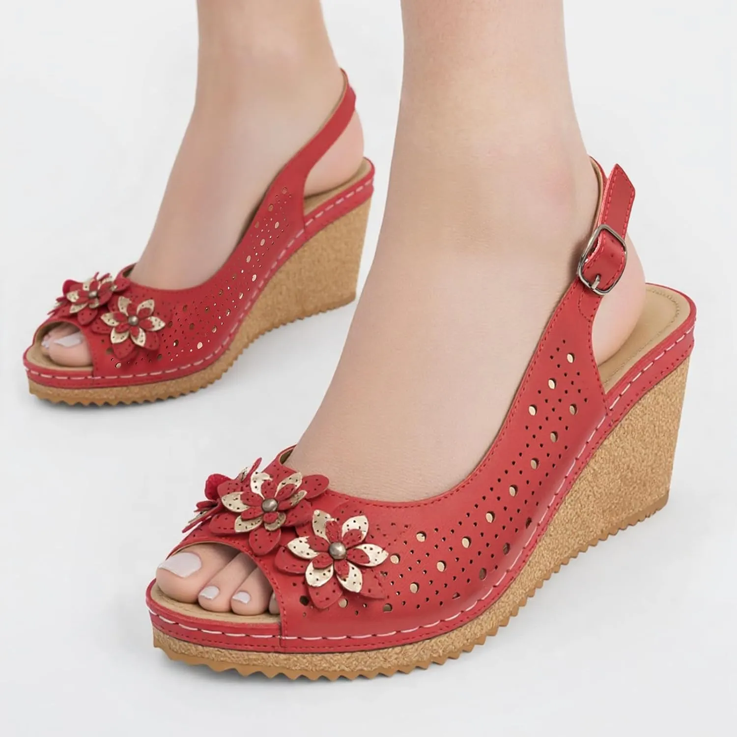 Alexis Leroy Wedge Heel Cut-Out Vamp Peep Toe Slingback Women's Sandals