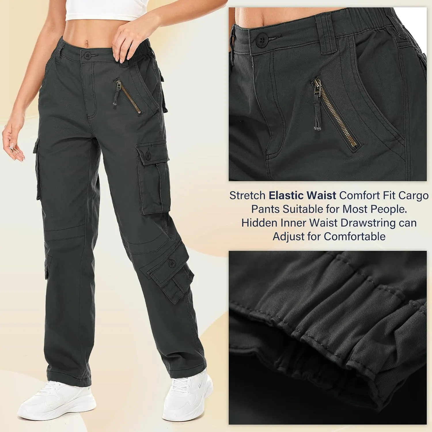 Alfiudad Womens Cargo Pants with Pockets, Women's Casual Military Army Hiking Combat Tactical Work Pants Trousers