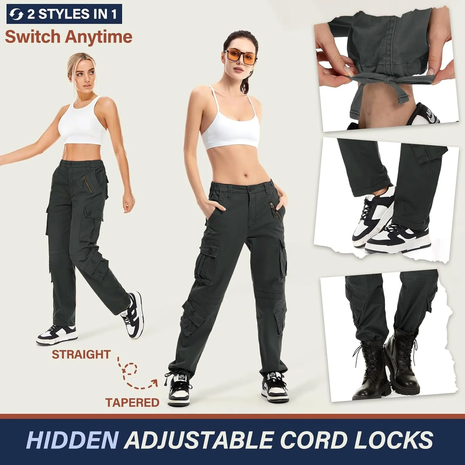 Alfiudad Womens Cargo Pants with Pockets, Women's Casual Military Army Hiking Combat Tactical Work Pants Trousers