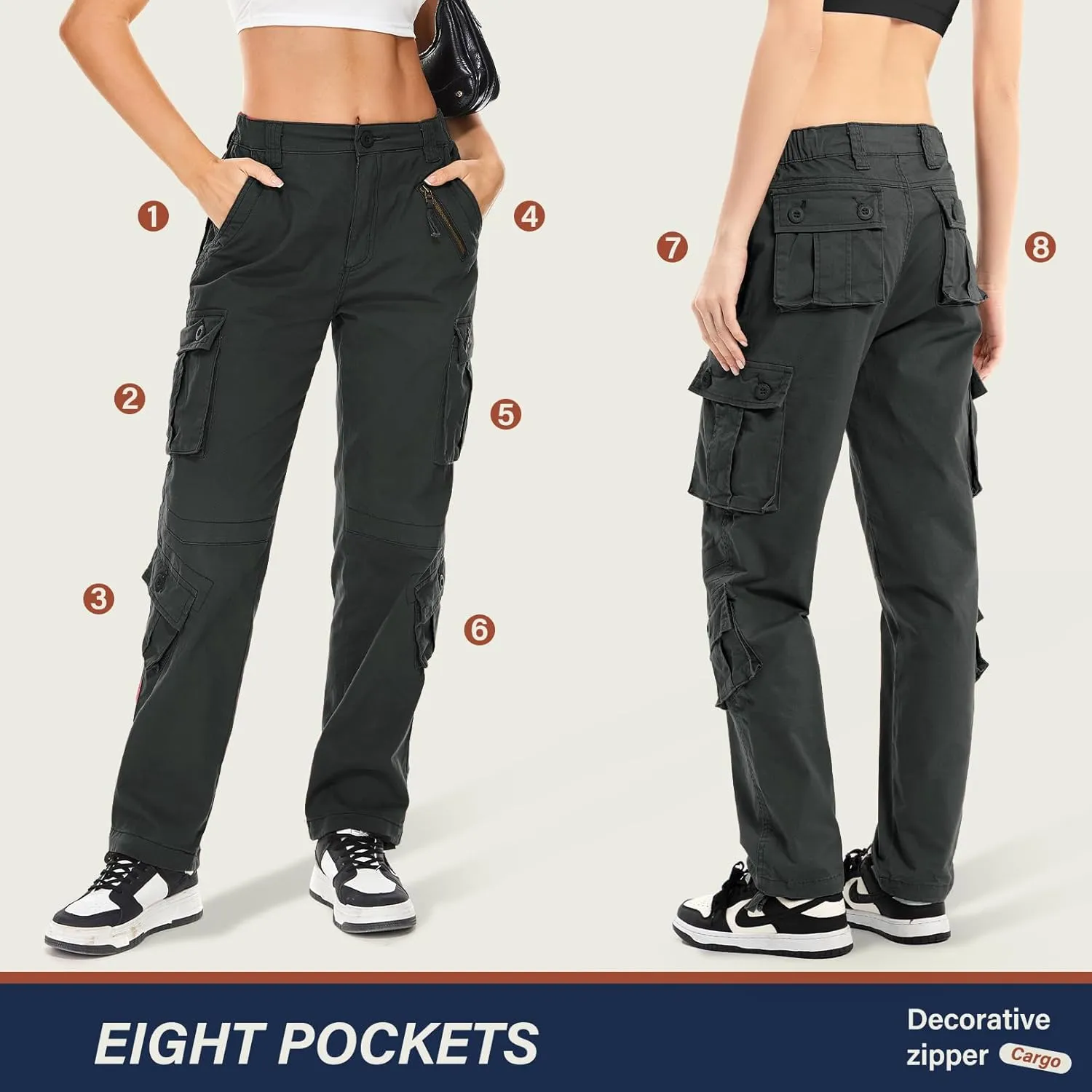 Alfiudad Womens Cargo Pants with Pockets, Women's Casual Military Army Hiking Combat Tactical Work Pants Trousers