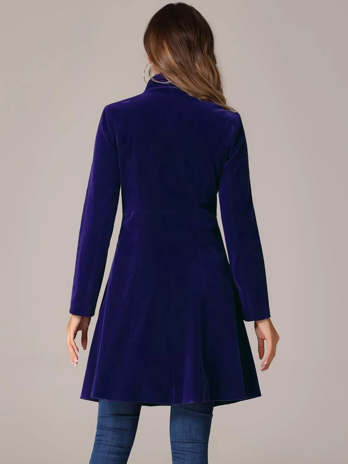 Allegra K Velvet A-Line Coat for Women's Christmas Double Breasted Winter Swing Coats