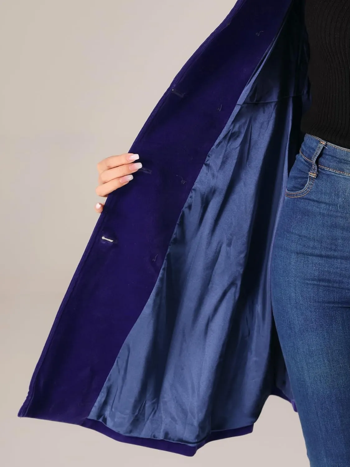 Allegra K Velvet A-Line Coat for Women's Christmas Double Breasted Winter Swing Coats