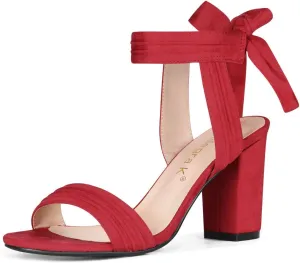 Allegra K Women Open Toe Ankle Tie Back Chunky Heel Sandals