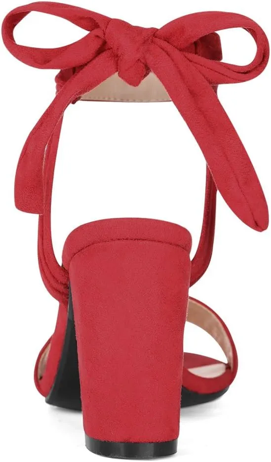 Allegra K Women Open Toe Ankle Tie Back Chunky Heel Sandals