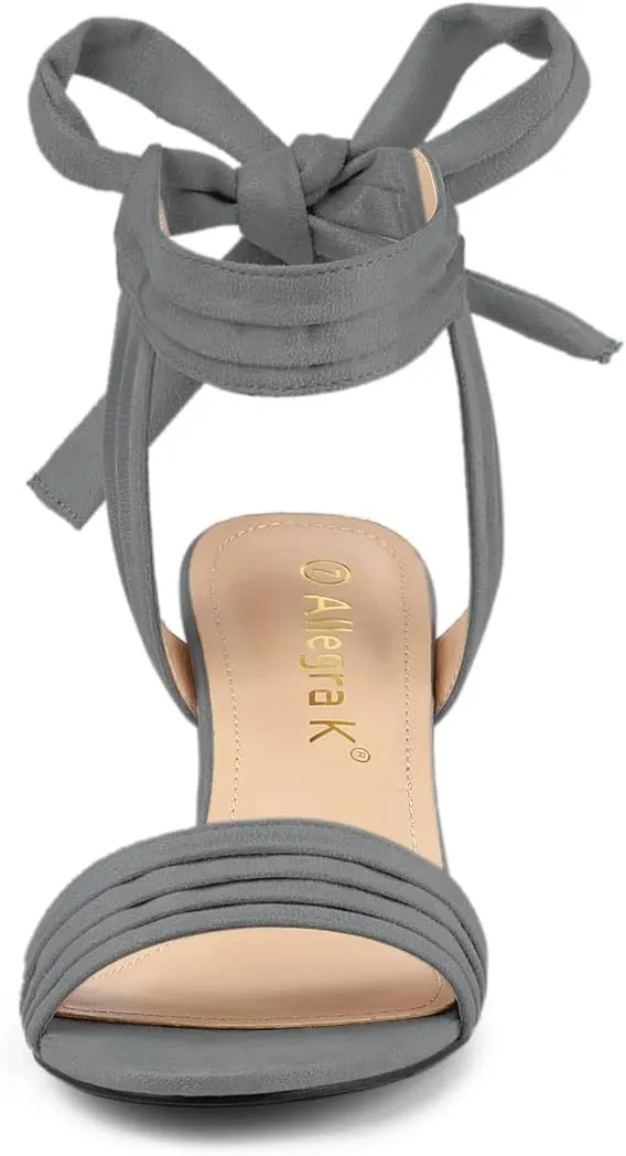 Allegra K Women Open Toe Ankle Tie Back Chunky Heel Sandals