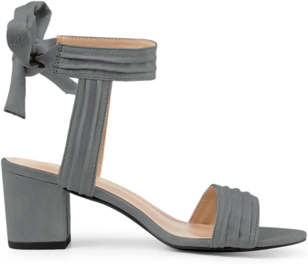 Allegra K Women Open Toe Ankle Tie Back Chunky Heel Sandals
