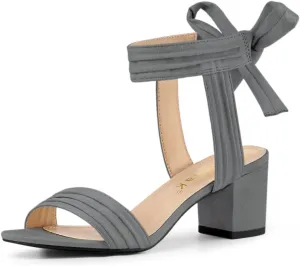 Allegra K Women Open Toe Ankle Tie Back Chunky Heel Sandals
