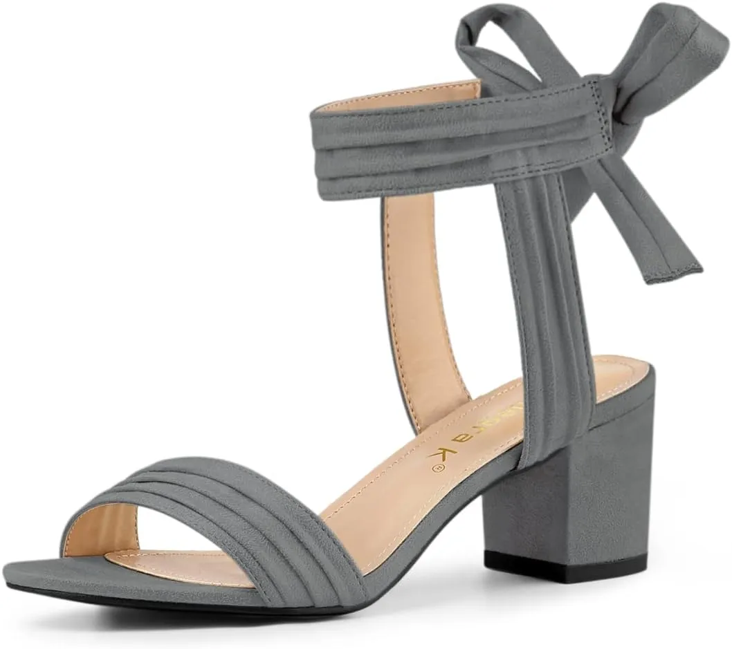 Allegra K Women Open Toe Ankle Tie Back Chunky Heel Sandals