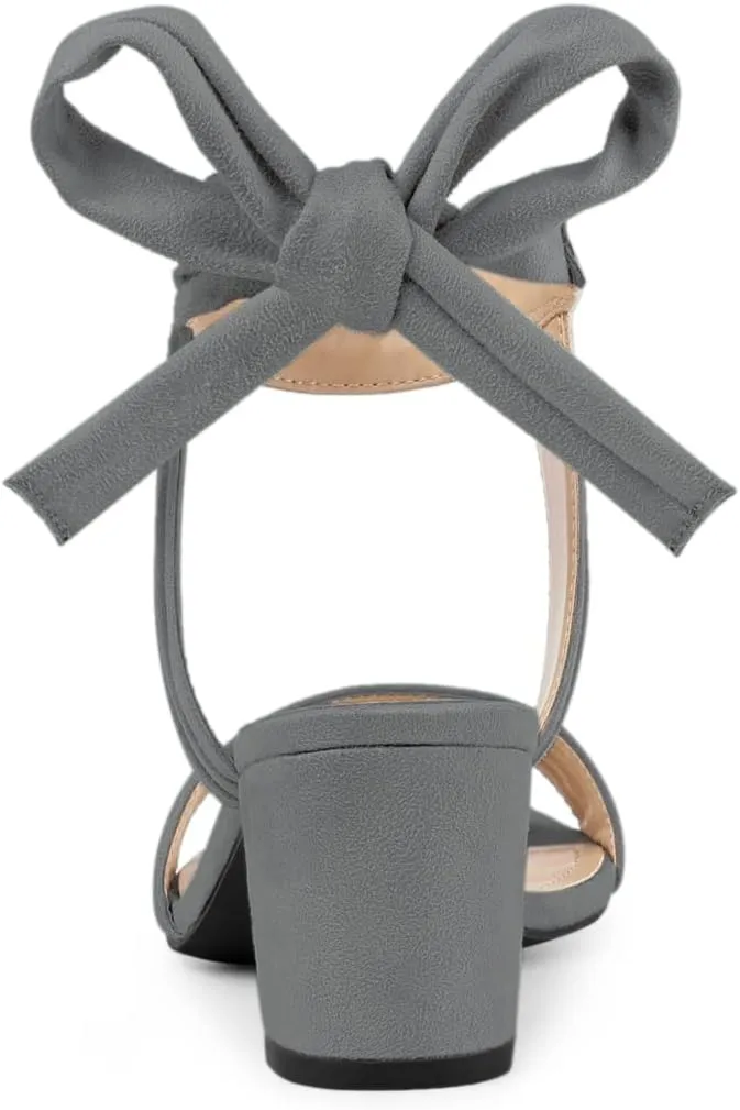 Allegra K Women Open Toe Ankle Tie Back Chunky Heel Sandals