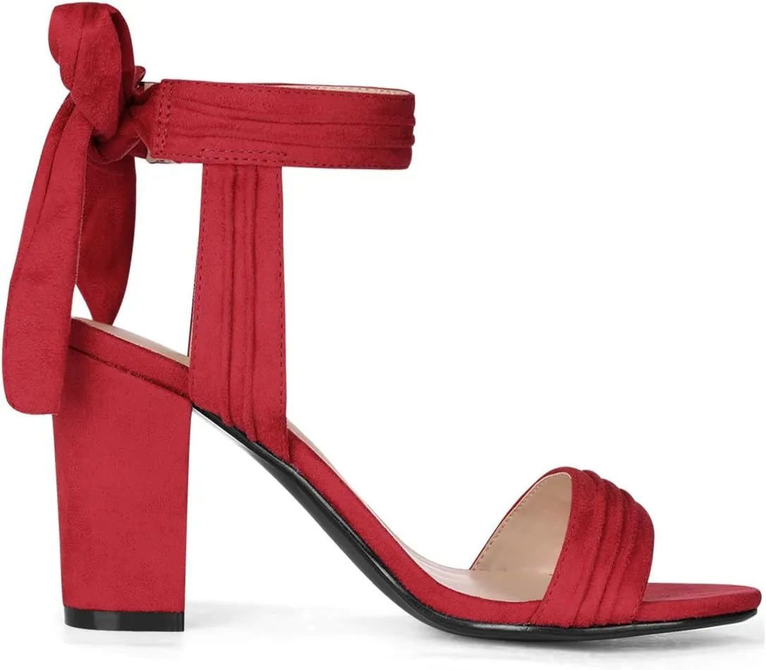 Allegra K Women Open Toe Ankle Tie Back Chunky Heel Sandals