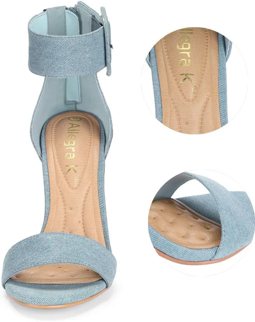 Allegra K Women's Ankle Strap Block High Heel Sandals