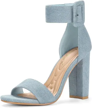 Allegra K Women's Ankle Strap Block High Heel Sandals