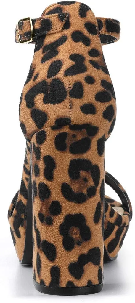 Allegra K Women's Ankle Strap Platform Chunky Heels Sandals
