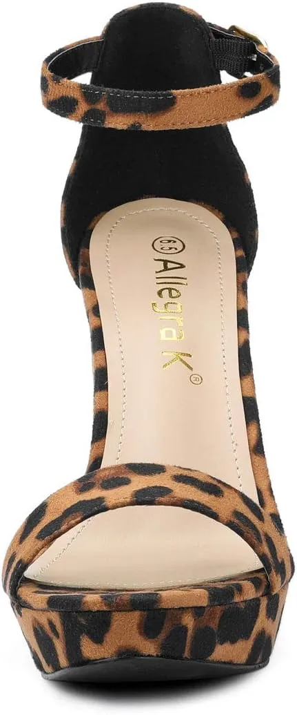 Allegra K Women's Ankle Strap Platform Chunky Heels Sandals