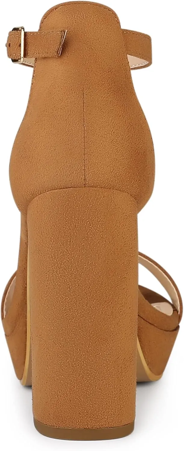 Allegra K Women's Ankle Strap Platform Chunky Heels Sandals
