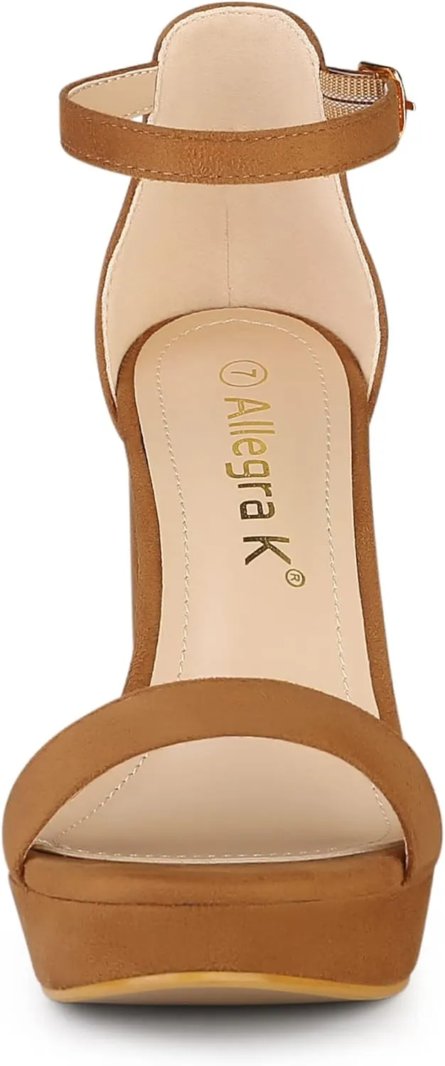 Allegra K Women's Ankle Strap Platform Chunky Heels Sandals