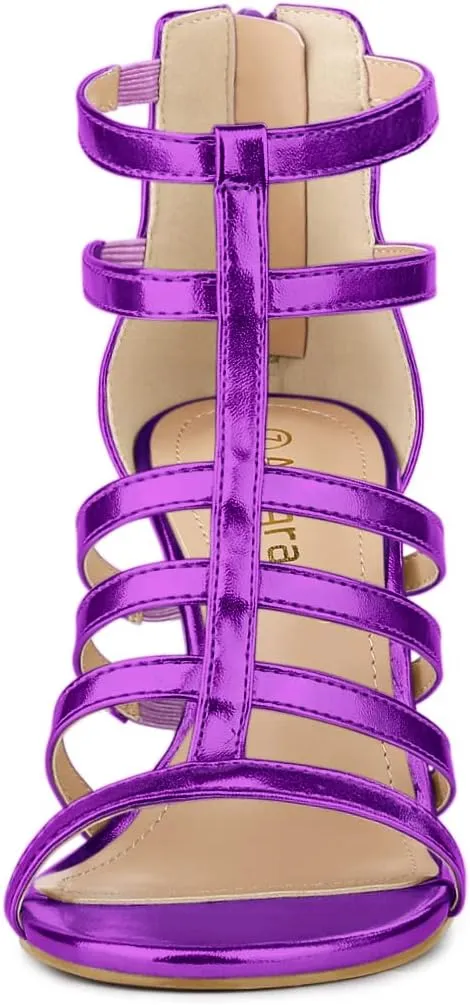 Allegra K Women's Cage Strappy Gladiators Chunky Heels Sandals