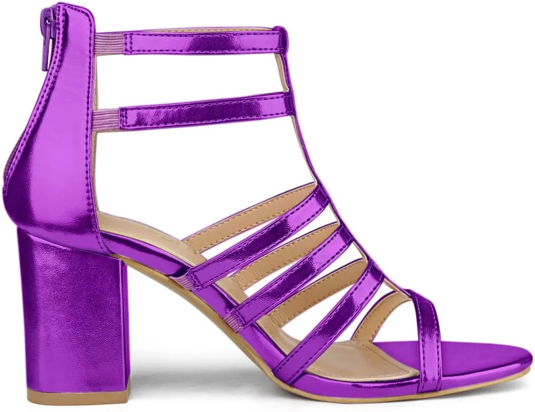 Allegra K Women's Cage Strappy Gladiators Chunky Heels Sandals