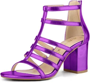 Allegra K Women's Cage Strappy Gladiators Chunky Heels Sandals