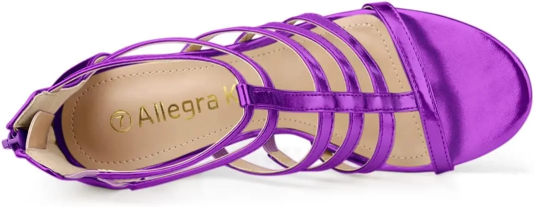 Allegra K Women's Cage Strappy Gladiators Chunky Heels Sandals