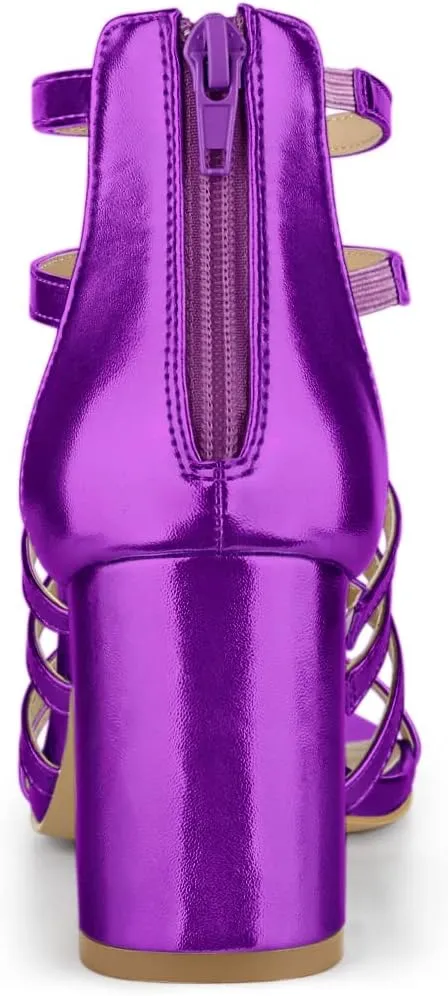 Allegra K Women's Cage Strappy Gladiators Chunky Heels Sandals