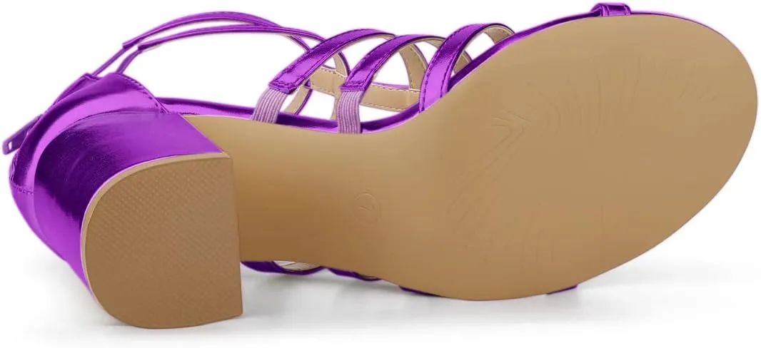 Allegra K Women's Cage Strappy Gladiators Chunky Heels Sandals