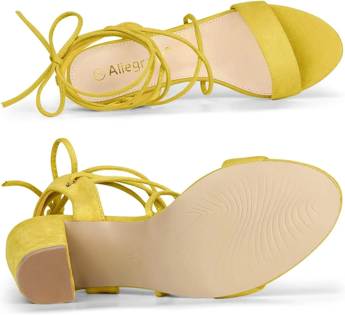 Allegra K Women's Clear Strap Block Heels Lace Up Heels Sandals