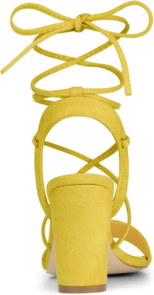 Allegra K Women's Clear Strap Block Heels Lace Up Heels Sandals